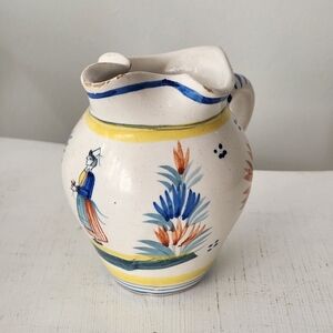 Vintage Henriot Quinper Small Jug Pitcher Creamer With Breton Woman 3.75"
